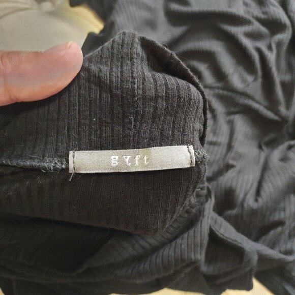 GYFT Sz L Tunic Top Sheer Sleeve Ribbed Knit Mock Neck Black Mini Dress Casual - Picture 9 of 11